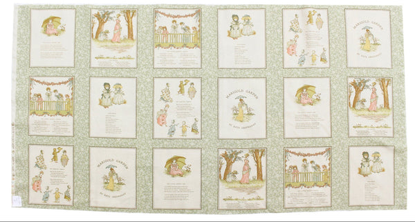PREORDER Story Panel- Green Cotton Fabric, Kate Greenaway - Imported from Japan