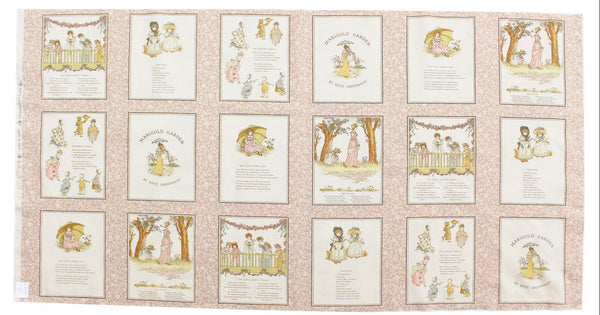 PREORDER Story Panel - Pink Cotton Fabric, Kate Greenaway - Imported from Japan