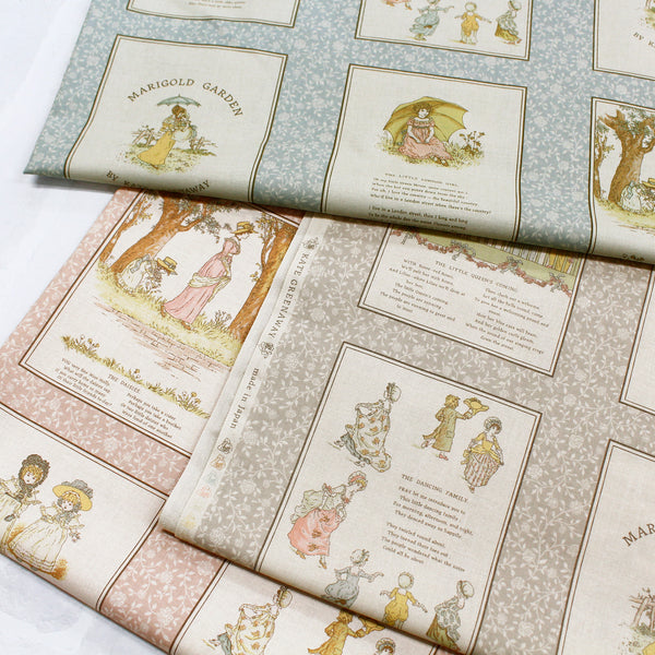 PREORDER Story Panel - Pink Cotton Fabric, Kate Greenaway - Imported from Japan
