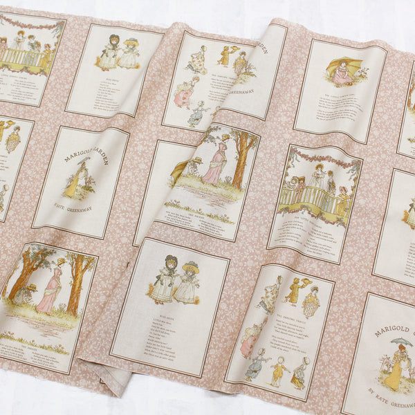 PREORDER Story Panel - Pink Cotton Fabric, Kate Greenaway - Imported from Japan