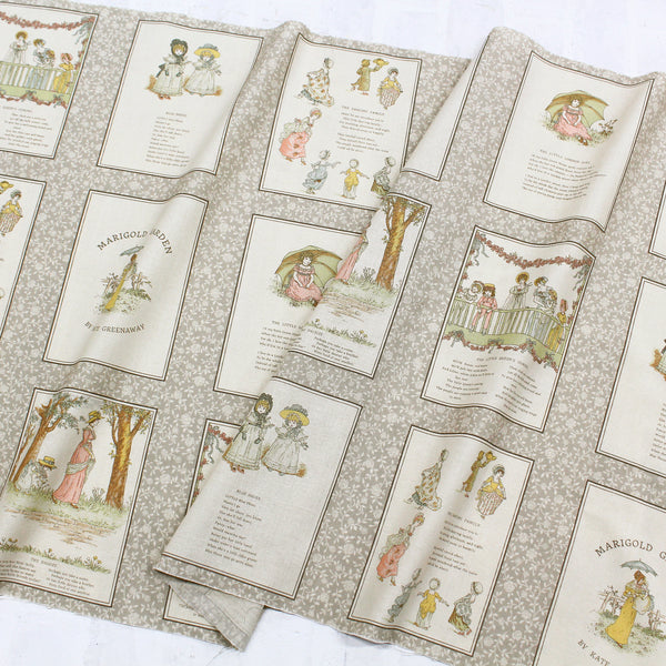 PREORDER Story Panel - Taupe Cotton Fabric, Kate Greenaway - Imported from Japan