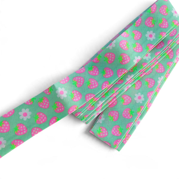 3 Yard Pack of Strawberry Bias Tape in Mint by Antique Fabric Pinks, Imported from Japan
