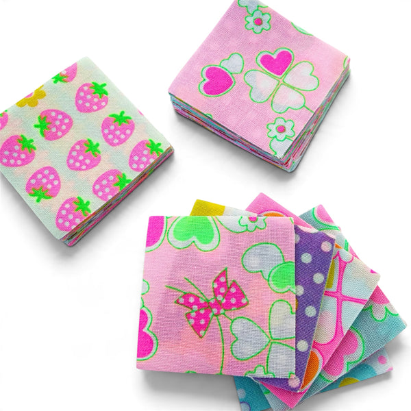 25 Pc Neon 1-5/8" Mini Charm Pack by Antique Fabric Pinks, Imported from Japan