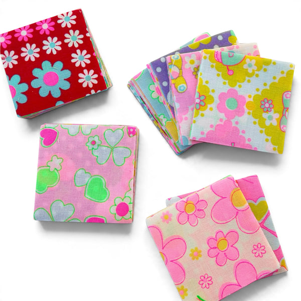 25 Pc Neon 2" Mini Charm Pack by Antique Fabric Pinks, Imported from Japan