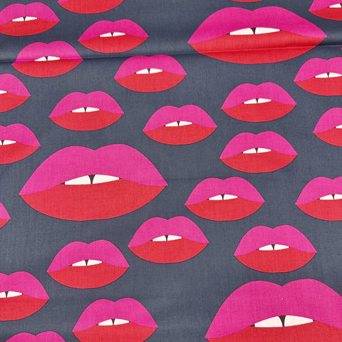 Alexander Henry Taste of Honey Cotton Fabric Emerald, Lips Kiss Fabric