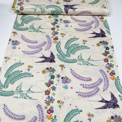 Japanese Sparrow Cotton Fabric by Alexander Henry, Tea Grean, By the Yard 9055A