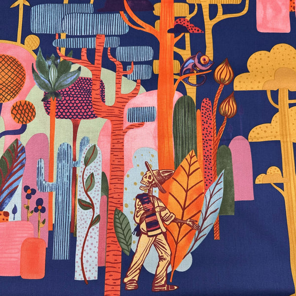 Bosque de los Muertos Lapis Cotton Fabric by Alexander Henry, By the Yard