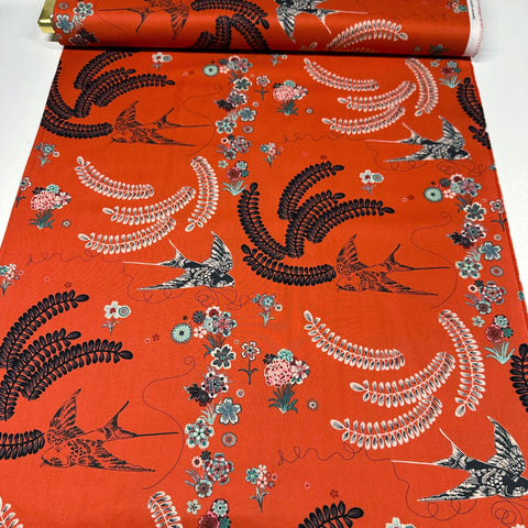 Japanese Sparrow Cotton Fabric by Alexander Henry, Red Black, By the Yard 9055B