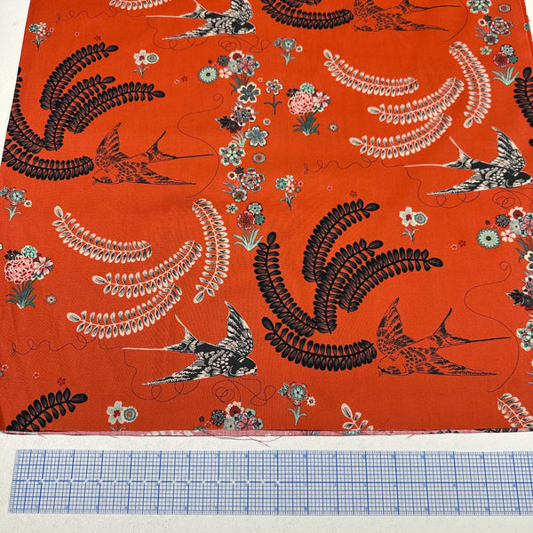Japanese Sparrow Cotton Fabric by Alexander Henry, Red Black, By the Yard 9055B