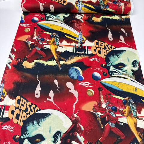 Space Invasion Cotton Fabric by Alexander Henry, Fire, By the Yard 9060B