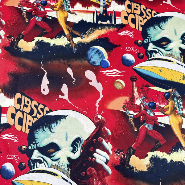 Space Invasion Cotton Fabric by Alexander Henry, Fire, By the Yard 9060B