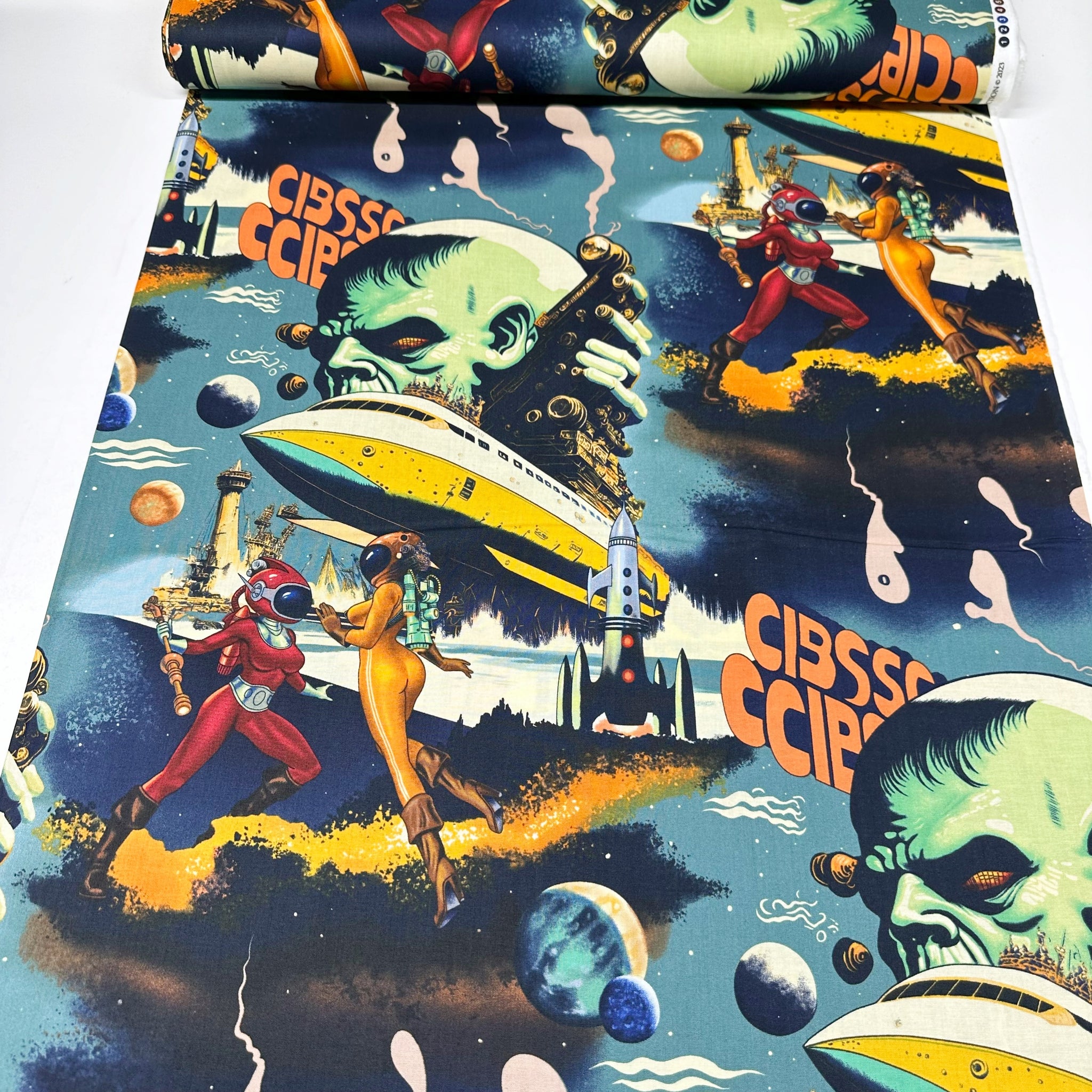Space Invasion Cotton Fabric by Alexander Henry, Sulfur Green, By the Yard 9060A