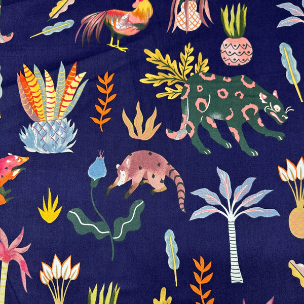 Selva Imaginaria Cotton Fabric by Alexander Henry, Navy, By the Yard 9052B