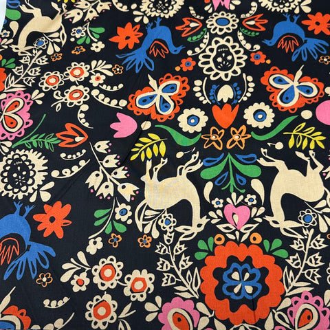 Jardin Azul Blue Garden Cotton Fabric by Alexander Henry, Black Tea, By the Yard