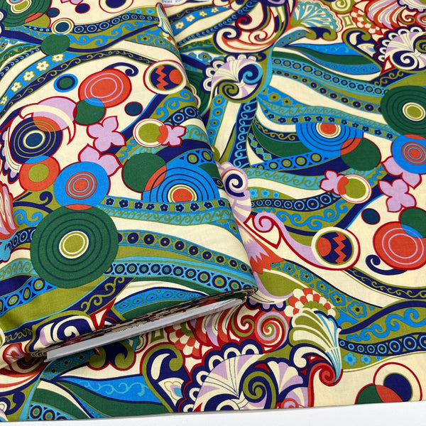 OOP Alexander Henry Bascha 2007 Cotton Fabric, Retired HTF Retro Swirl Geo Print, By the 1/2 Yard