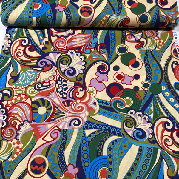 OOP Alexander Henry Bascha 2007 Cotton Fabric, Retired HTF Retro Swirl Geo Print, By the 1/2 Yard