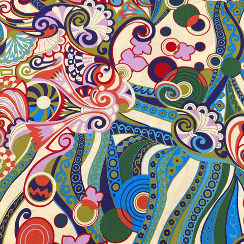 OOP Alexander Henry Bascha 2007 Cotton Fabric, Retired HTF Retro Swirl Geo Print, By the 1/2 Yard