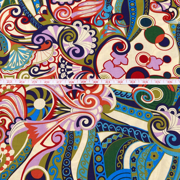 OOP Alexander Henry Bascha 2007 Cotton Fabric, Retired HTF Retro Swirl Geo Print, By the 1/2 Yard