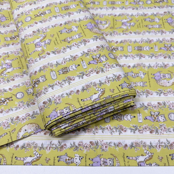 Magical Wonderland by Sobakasu Kids Cotton Fabric, Yuwa Fabrics Circus Cats and Animals on Yellow