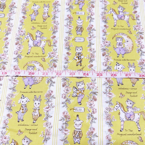 Magical Wonderland by Sobakasu Kids Cotton Fabric, Yuwa Fabrics Circus Cats and Animals on Yellow