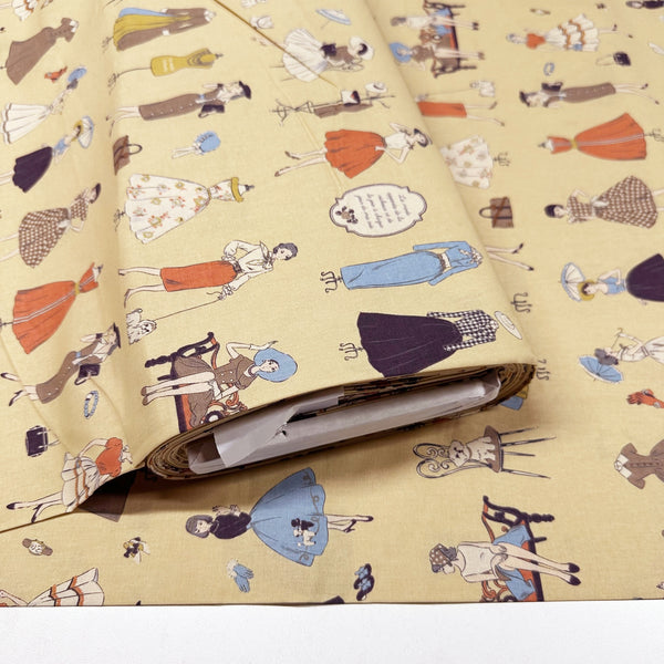 Couturiere Retro 50's Fashion Ladies Cotton Fabric, Ecru