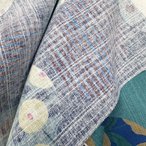 Circle Flower Cotton DOBBY Fabric by Miori Collection, Imported from Japan, Blue