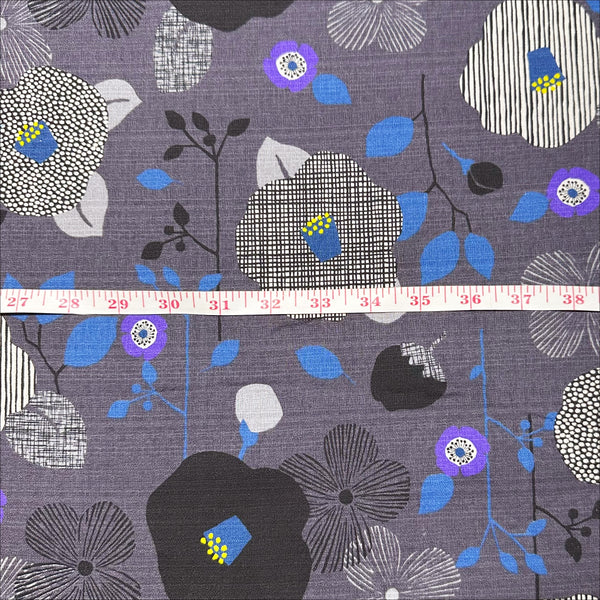 Flower Cotton DOBBY Fabric by Miori Collection, Imported from Japan, Gray Black