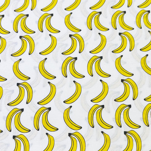 Banana Print on White Cotton Fabric, Imported from Korea