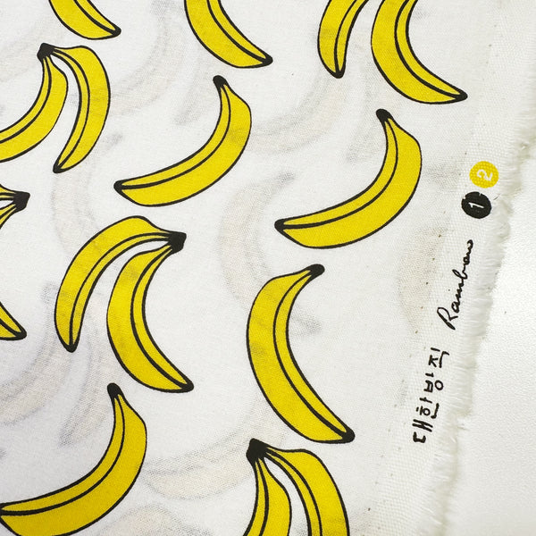 Banana Print on White Cotton Fabric, Imported from Korea