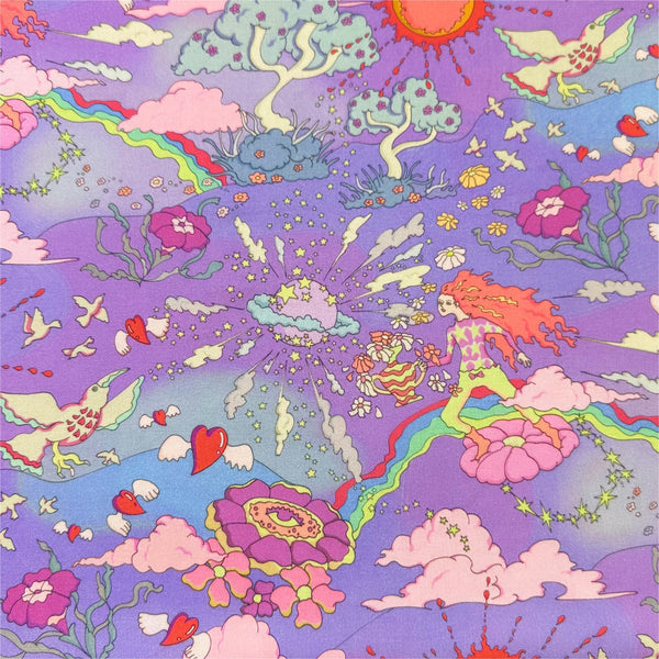 1 FQ Purple Pyschedelic Trippy Landscape Cotton Fabric by Nora. Imported from Japan