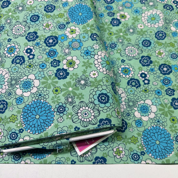 Green Floral Cotton Fabric by Petit Voyage, Made in Japan