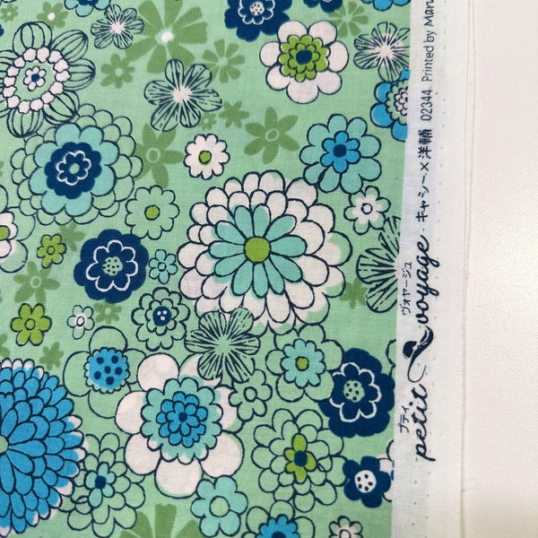 Green Floral Cotton Fabric by Petit Voyage, Made in Japan