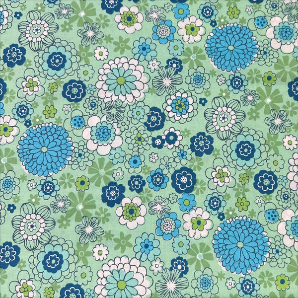 Green Floral Cotton Fabric by Petit Voyage, Made in Japan