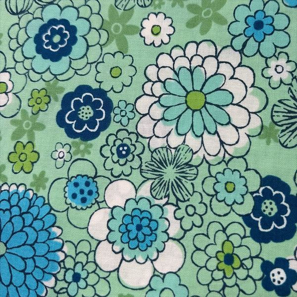 Green Floral Cotton Fabric by Petit Voyage, Made in Japan