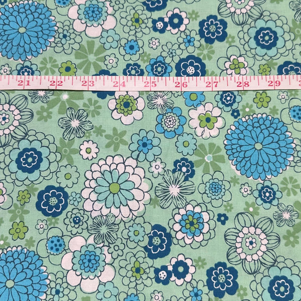 Green Floral Cotton Fabric by Petit Voyage, Made in Japan