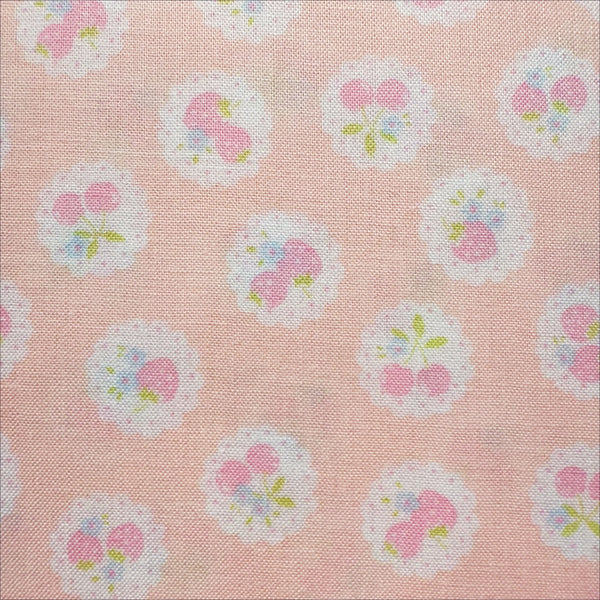 Happy Message 30s Strawberries and Cherries Cotton Fabric in Pale Pink, Japanese Import