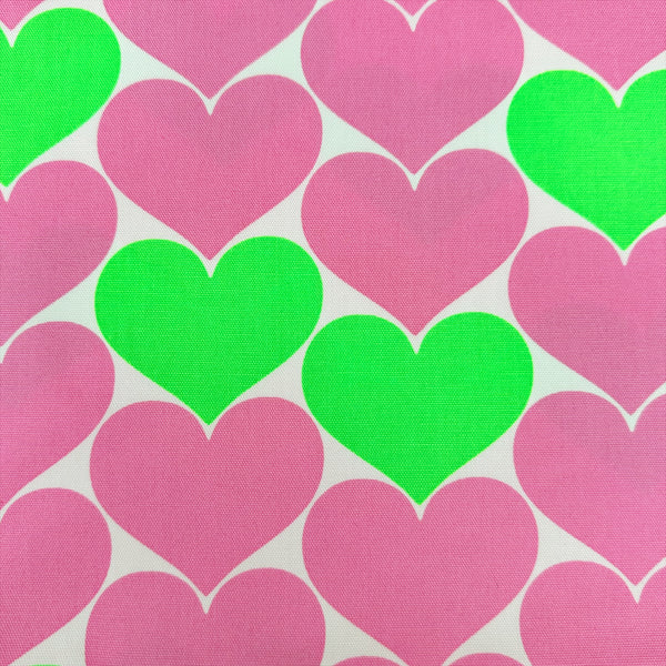 Bon Bon Heart Cotton Oxford Fabric – Neon Green & Pink, Japanese Import