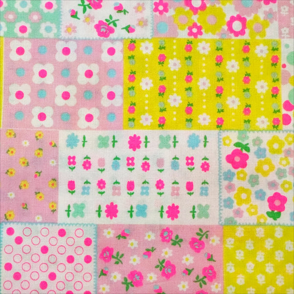 Kanon Floral Patchwork Cotton Fabric in Baby Pink Neon by Antique Fabric Pinks – Imported from Japan