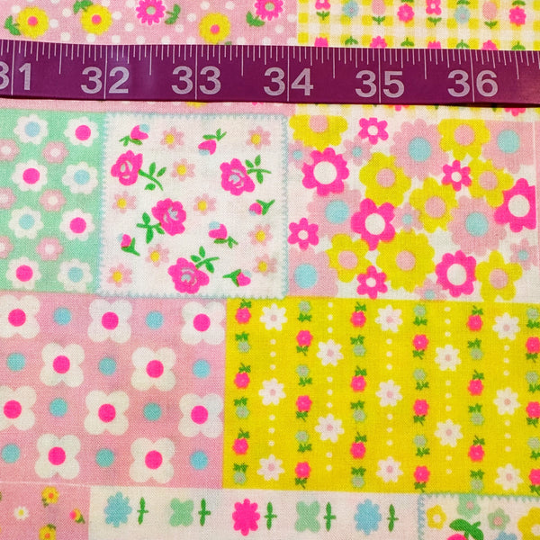 Kanon Floral Patchwork Cotton Fabric in Baby Pink Neon by Antique Fabric Pinks – Imported from Japan
