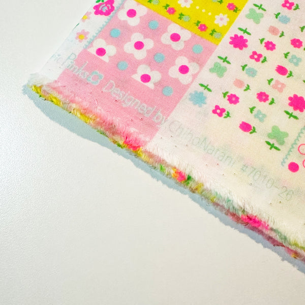 Kanon Floral Patchwork Cotton Fabric in Baby Pink Neon by Antique Fabric Pinks – Imported from Japan