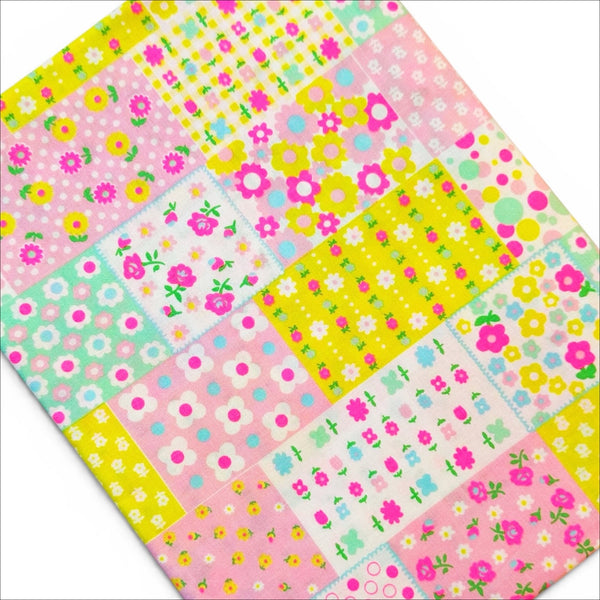 Kanon Floral Patchwork Cotton Fabric in Baby Pink Neon by Antique Fabric Pinks – Imported from Japan