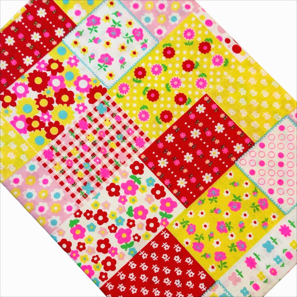 Kanon Floral Patchwork Cotton Fabric in Red Neon by Antique Fabric Pinks – Imported from Japan