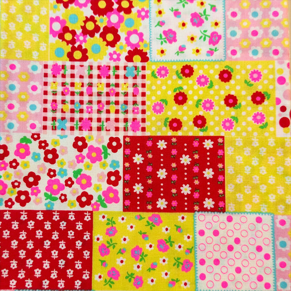 Kanon Floral Patchwork Cotton Fabric in Red Neon by Antique Fabric Pinks – Imported from Japan