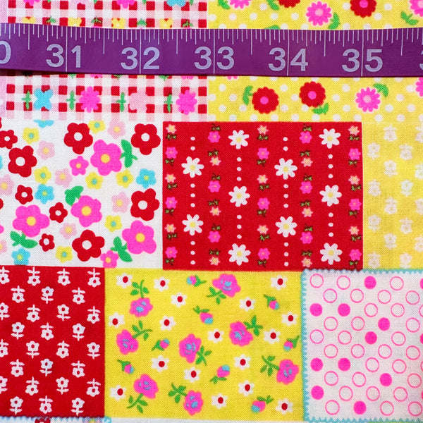 Kanon Floral Patchwork Cotton Fabric in Red Neon by Antique Fabric Pinks – Imported from Japan