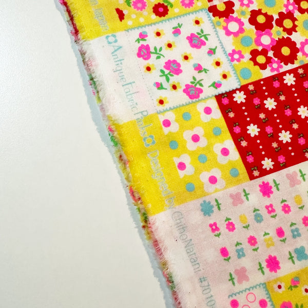 Kanon Floral Patchwork Cotton Fabric in Red Neon by Antique Fabric Pinks – Imported from Japan