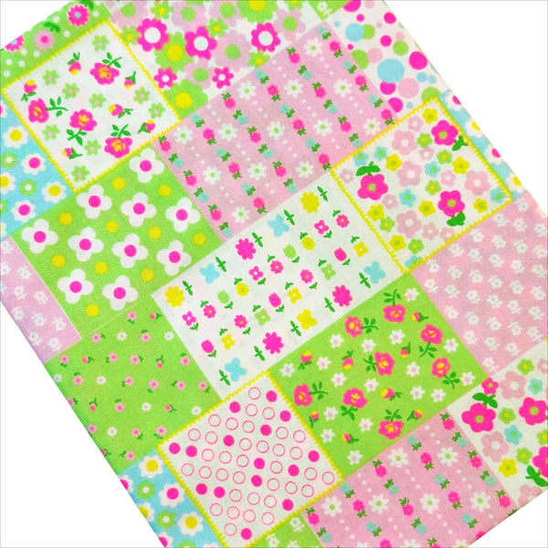 Kanon Floral Patchwork Cotton Fabric in Mint Green Neon by Antique Fabric Pinks – Imported from Japan