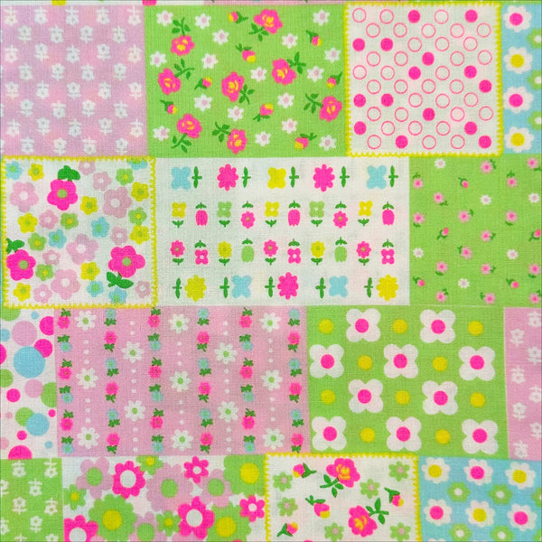 Kanon Floral Patchwork Cotton Fabric in Mint Green Neon by Antique Fabric Pinks – Imported from Japan