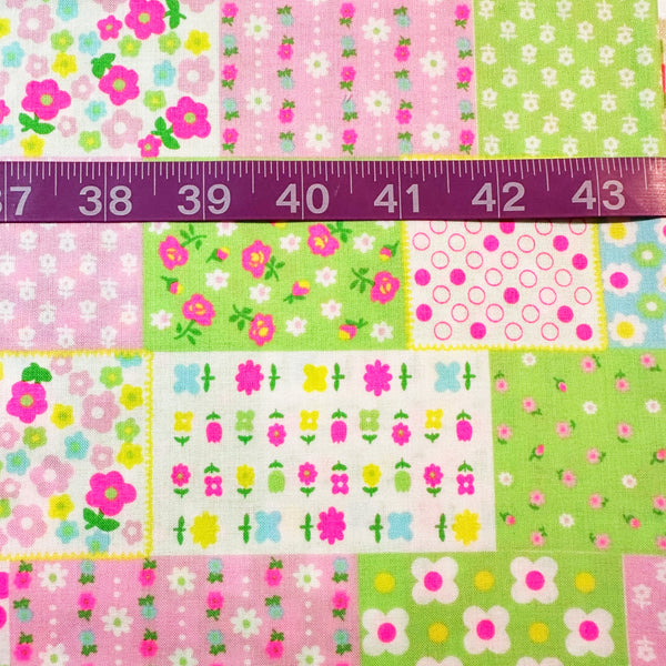 Kanon Floral Patchwork Cotton Fabric in Mint Green Neon by Antique Fabric Pinks – Imported from Japan