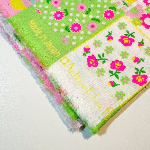 Kanon Floral Patchwork Cotton Fabric in Mint Green Neon by Antique Fabric Pinks – Imported from Japan