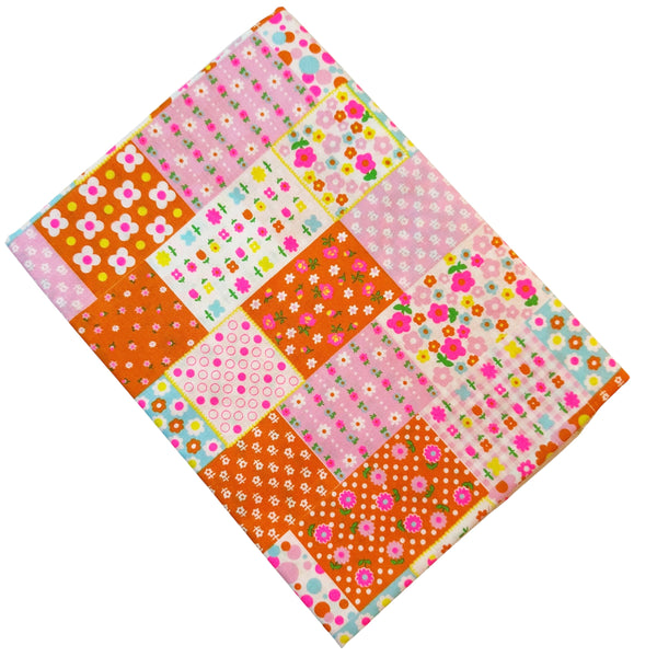 Kanon Floral Patchwork Cotton Fabric in Orange Neon by Antique Fabric Pinks – Imported from Japan